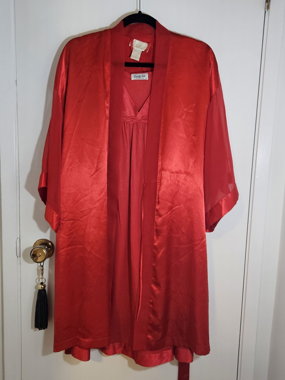 Vanity Fair Vintage Red Satin Kimono Robe & Nightgown Set Sz S